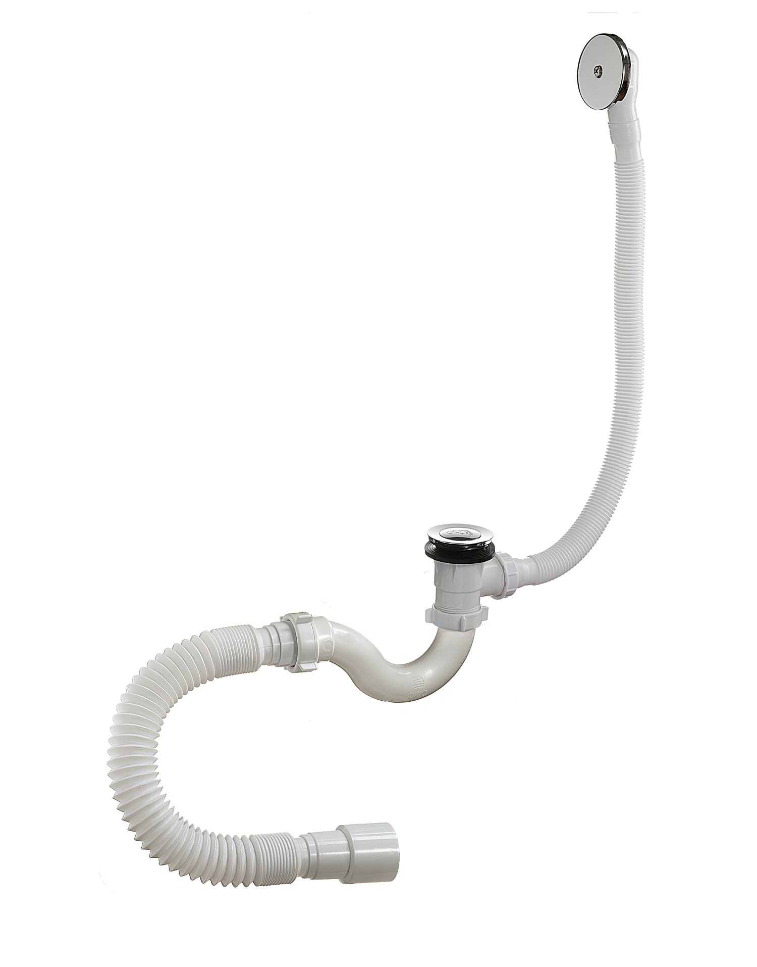 Сифон ORIO  для ванны 1 1/2 40 S-тип,клик-клак с переливом,сгибкой трубой A -20089